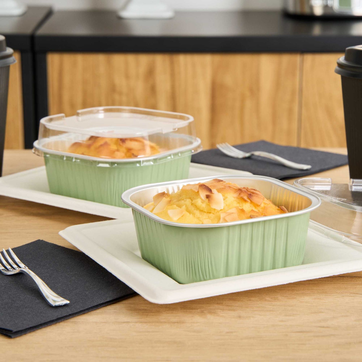 Foil Lux 10 oz Square Pistachio Green Aluminum Baking Cup - 4 1/4" x 4 1/4" x 1 1/2" - 100 count box