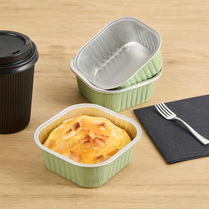 Foil Lux 10 oz Square Pistachio Green Aluminum Baking Cup - 4 1/4" x 4 1/4" x 1 1/2" - 100 count box