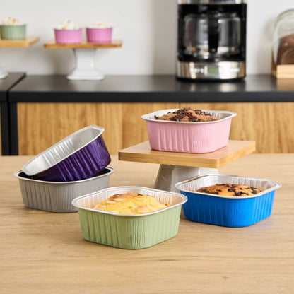 Foil Lux 10 oz Square Pistachio Green Aluminum Baking Cup - 4 1/4" x 4 1/4" x 1 1/2" - 100 count box