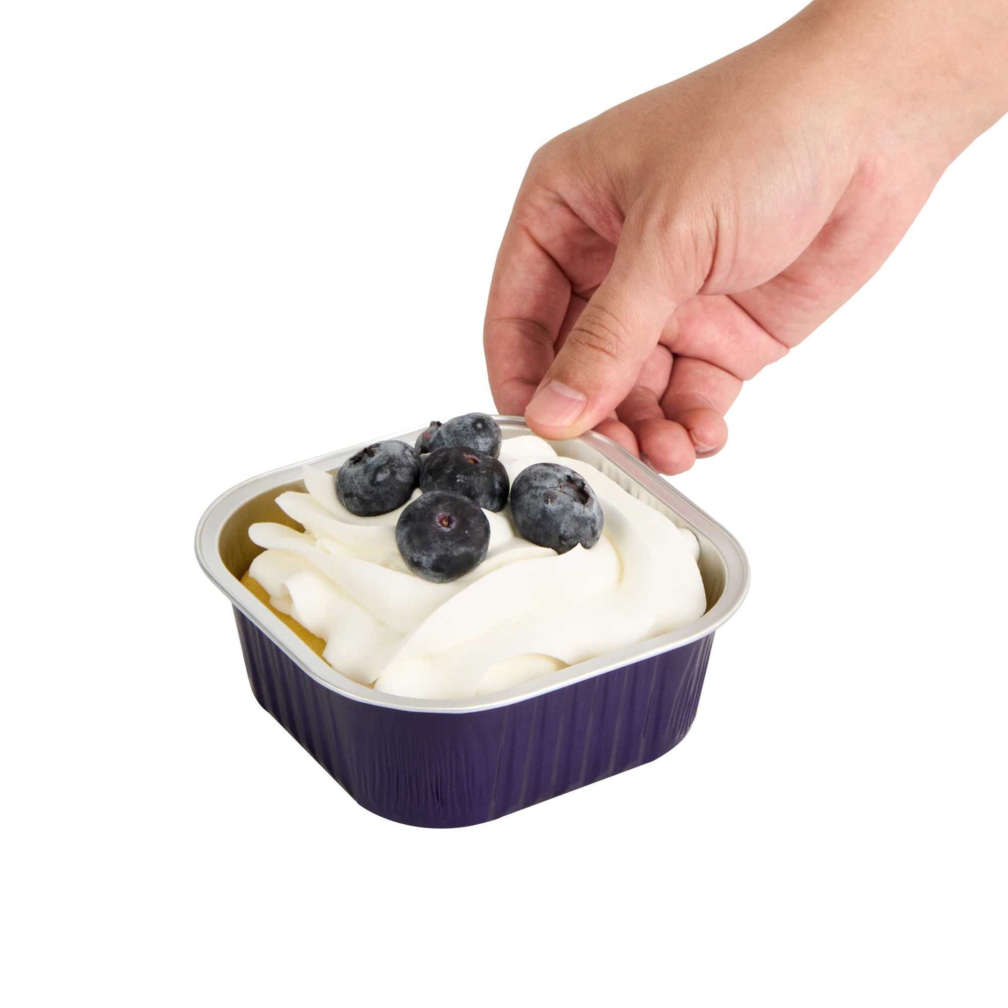 Foil Lux 10 oz Square Purple Aluminum Baking Cup - 4 1/4" x 4 1/4" x 1 1/2" - 100 count box