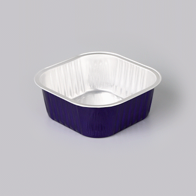 Foil Lux 10 oz Square Purple Aluminum Baking Cup - 4 1/4" x 4 1/4" x 1 1/2" - 100 count box