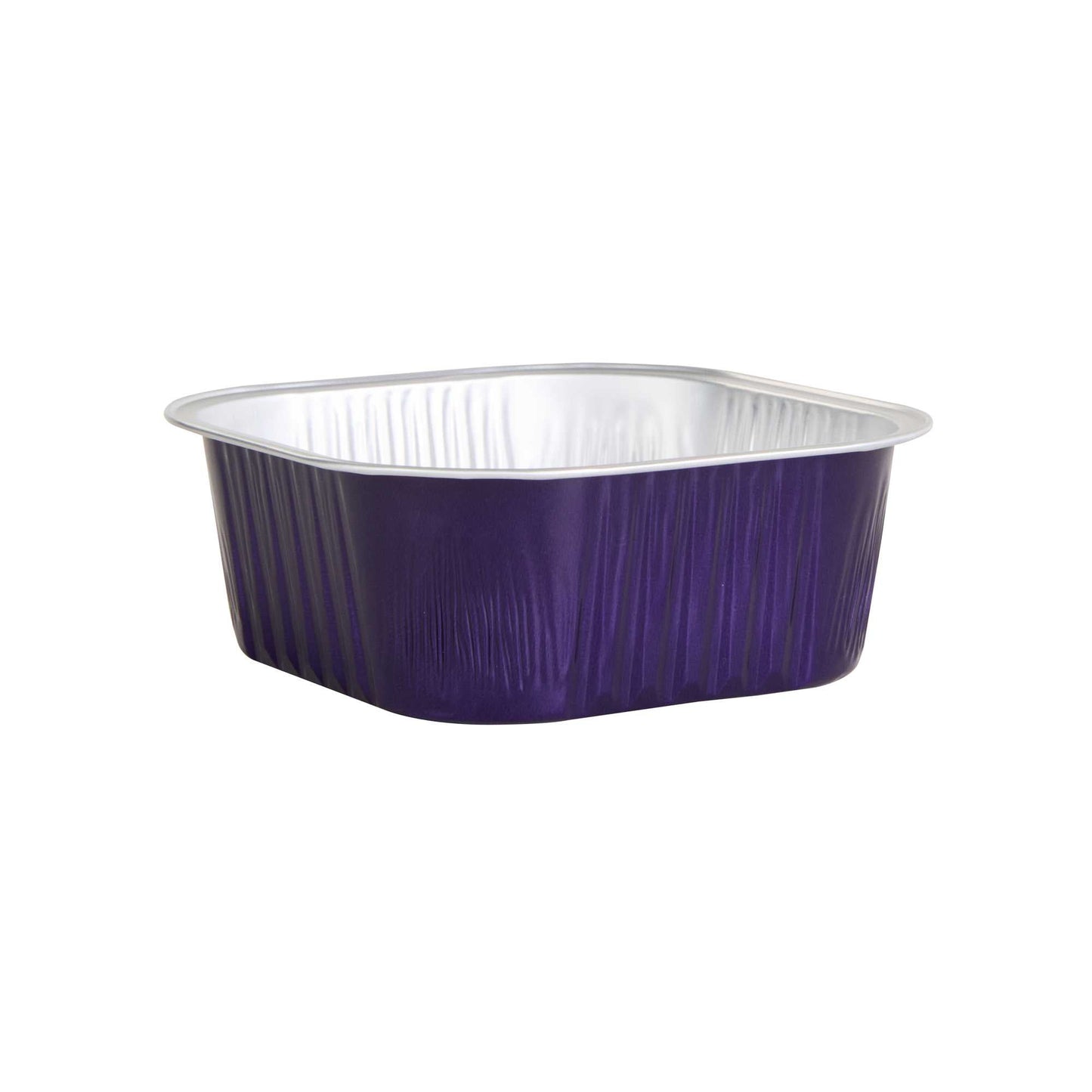 Foil Lux 10 oz Square Purple Aluminum Baking Cup - 4 1/4" x 4 1/4" x 1 1/2" - 100 count box
