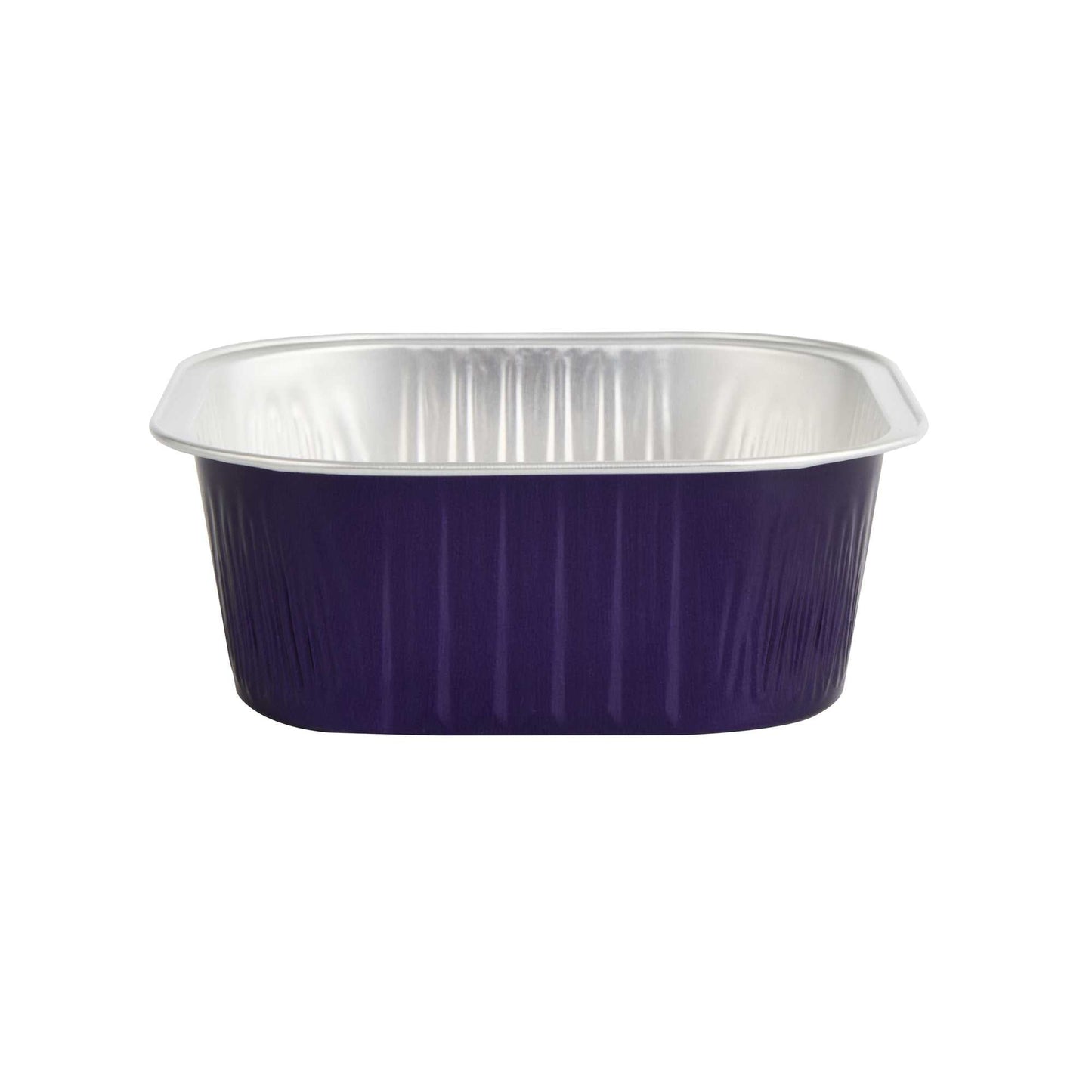 Foil Lux 10 oz Square Purple Aluminum Baking Cup - 4 1/4" x 4 1/4" x 1 1/2" - 100 count box