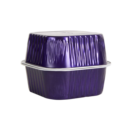 Foil Lux 10 oz Square Purple Aluminum Baking Cup - 4 1/4" x 4 1/4" x 1 1/2" - 100 count box