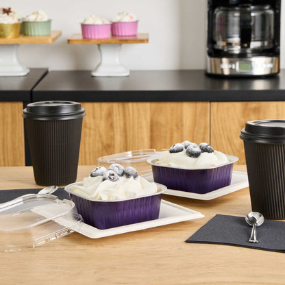 Foil Lux 10 oz Square Purple Aluminum Baking Cup - 4 1/4" x 4 1/4" x 1 1/2" - 100 count box