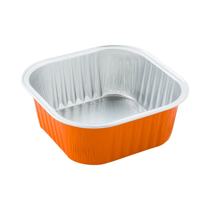 Foil Lux 10 oz Square Orange Aluminum Baking Cup - 4 1/4" x 4 1/4" x 1 1/2" - 100 count box