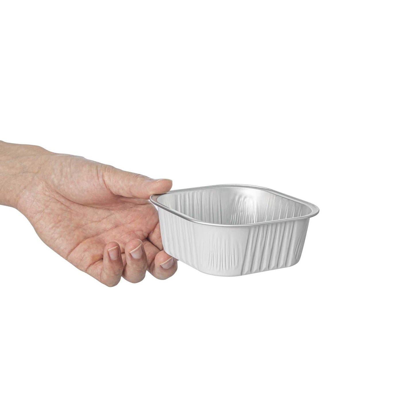Foil Lux 10 oz Square White Aluminum Baking Cup - 4 1/4" x 4 1/4" x 1 1/2" - 100 count box