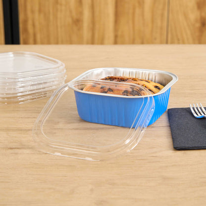 Foil Lux Square Clear Plastic Flat Lid - Fits 10 oz Aluminum Baking Cup - 4 1/2" x 4 1/2" - 100 count box
