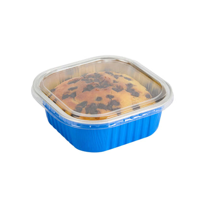 Foil Lux Square Clear Plastic Flat Lid - Fits 10 oz Aluminum Baking Cup - 4 1/2" x 4 1/2" - 100 count box