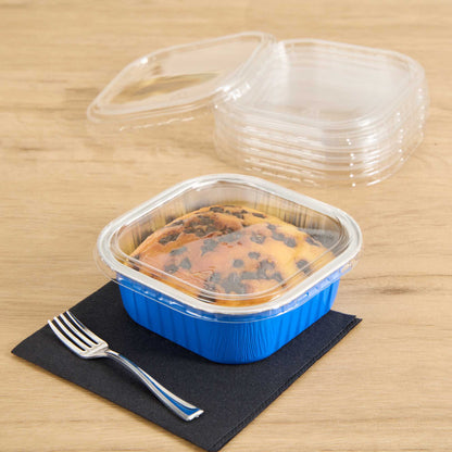 Foil Lux Square Clear Plastic Flat Lid - Fits 10 oz Aluminum Baking Cup - 4 1/2" x 4 1/2" - 100 count box