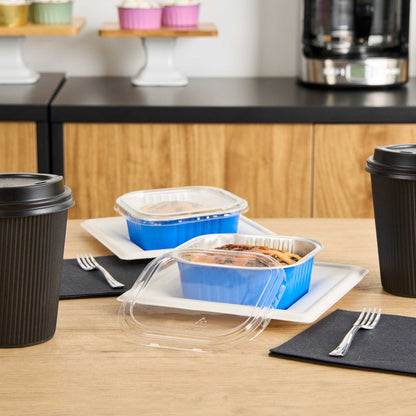 Foil Lux Square Clear Plastic Flat Lid - Fits 10 oz Aluminum Baking Cup - 4 1/2" x 4 1/2" - 100 count box