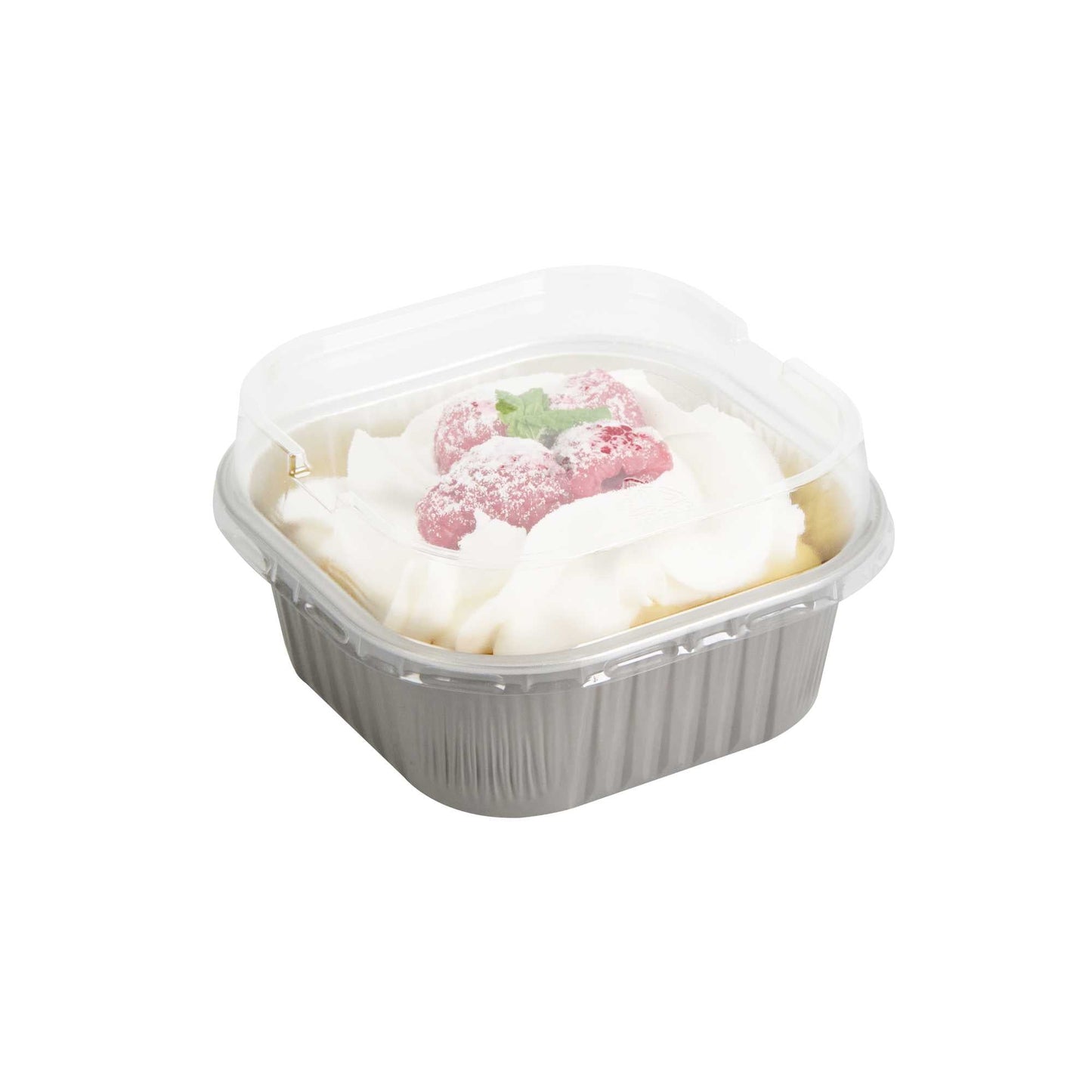 Foil Lux Square Clear Plastic Dome Lid - Fits 10 oz Aluminum Baking Cup - 4 1/2" x 4 1/2" x 1" - 100 count box