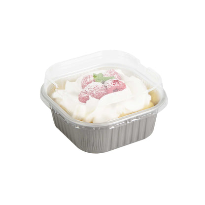 Foil Lux Square Clear Plastic Dome Lid - Fits 10 oz Aluminum Baking Cup - 4 1/2" x 4 1/2" x 1" - 100 count box
