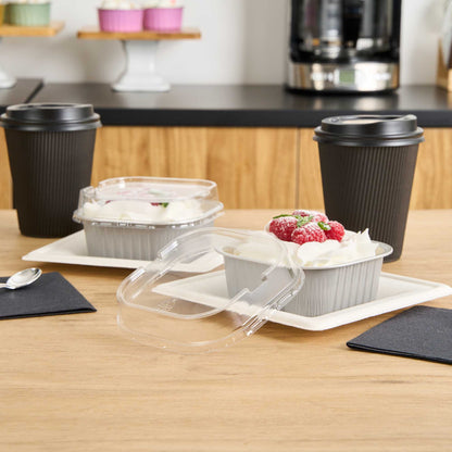 Foil Lux Square Clear Plastic Dome Lid - Fits 10 oz Aluminum Baking Cup - 4 1/2" x 4 1/2" x 1" - 100 count box
