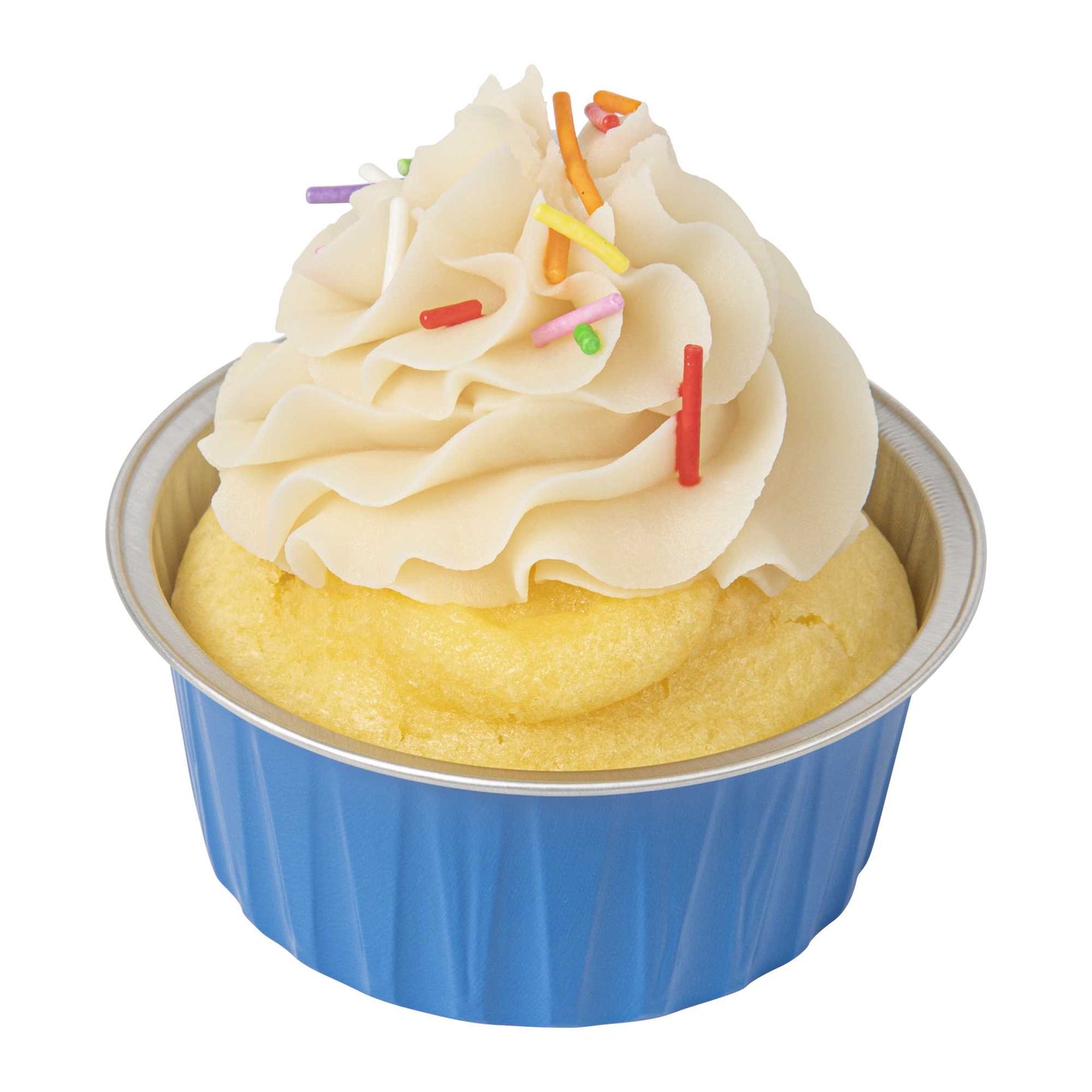 Foil Lux 4 oz Round Blue Aluminum Baking Cup - Lids Available - 3 1/4" x 3 1/4" x 1 1/2" - 100 count box