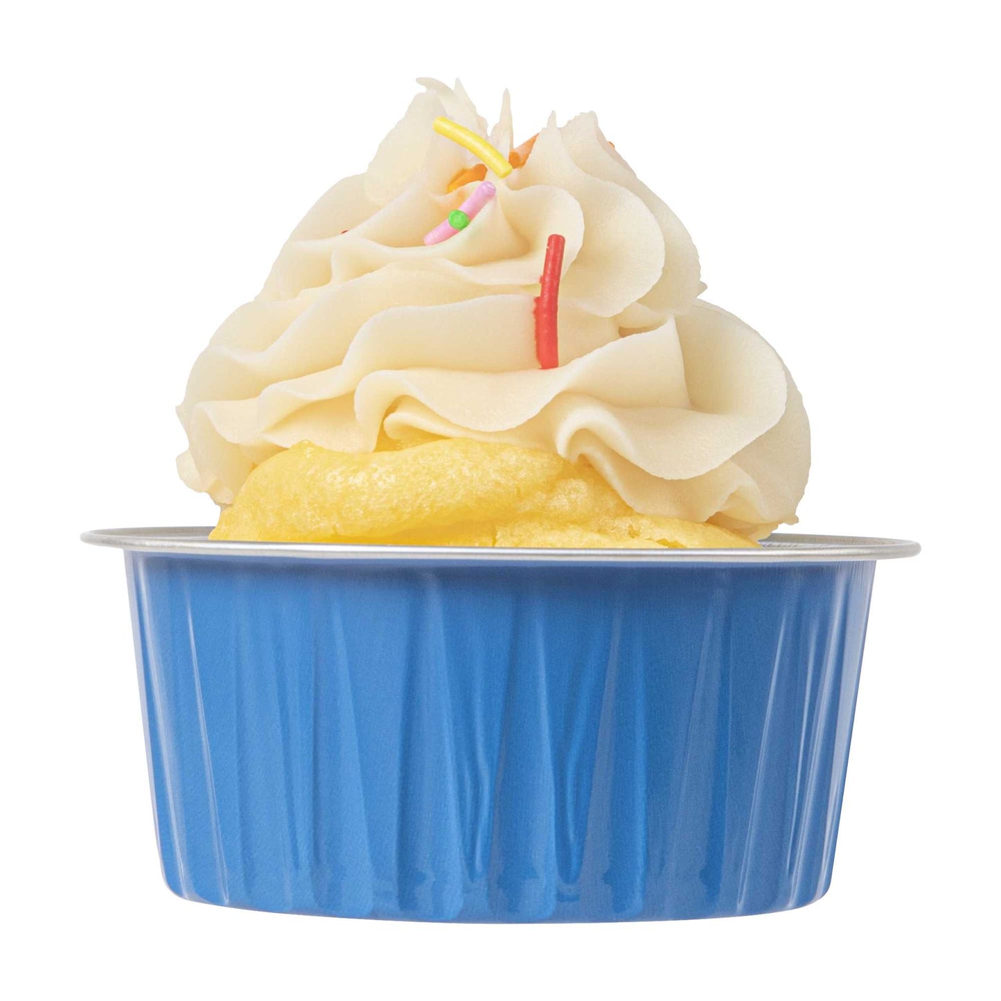 Foil Lux 4 oz Round Blue Aluminum Baking Cup - Lids Available - 3 1/4" x 3 1/4" x 1 1/2" - 100 count box