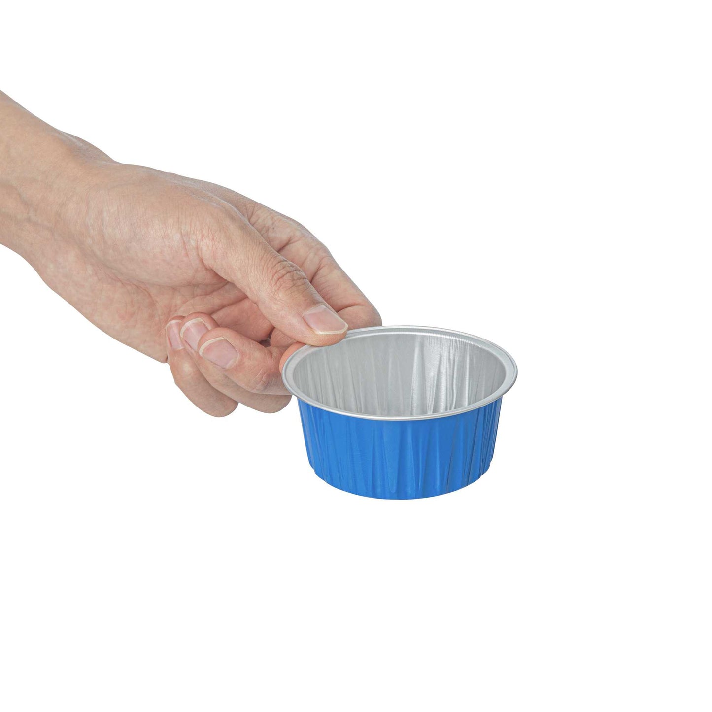 Foil Lux 4 oz Round Blue Aluminum Baking Cup - Lids Available - 3 1/4" x 3 1/4" x 1 1/2" - 100 count box