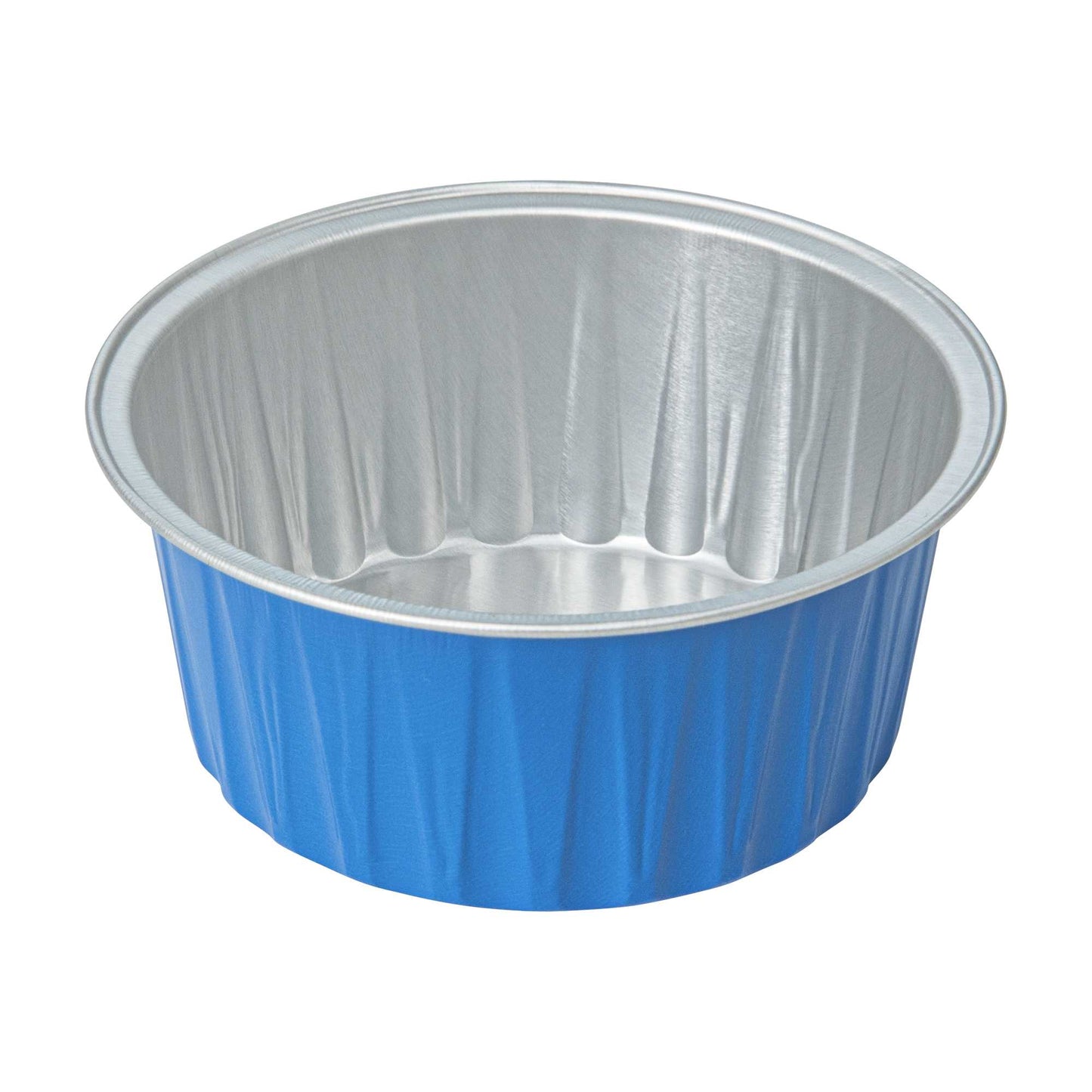 Foil Lux 4 oz Round Blue Aluminum Baking Cup - Lids Available - 3 1/4" x 3 1/4" x 1 1/2" - 100 count box