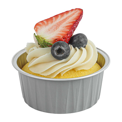 Foil Lux 4 oz Round Gray Aluminum Baking Cup - Lids Available - 3 1/4" x 3 1/4" x 1 1/2" - 100 count box