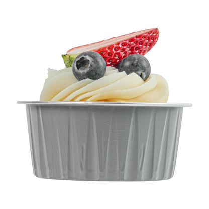 Foil Lux 4 oz Round Gray Aluminum Baking Cup - Lids Available - 3 1/4" x 3 1/4" x 1 1/2" - 100 count box