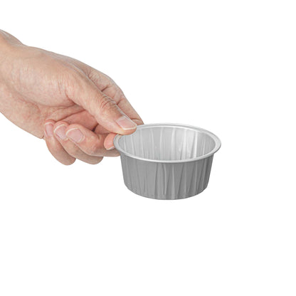 Foil Lux 4 oz Round Gray Aluminum Baking Cup - Lids Available - 3 1/4" x 3 1/4" x 1 1/2" - 100 count box