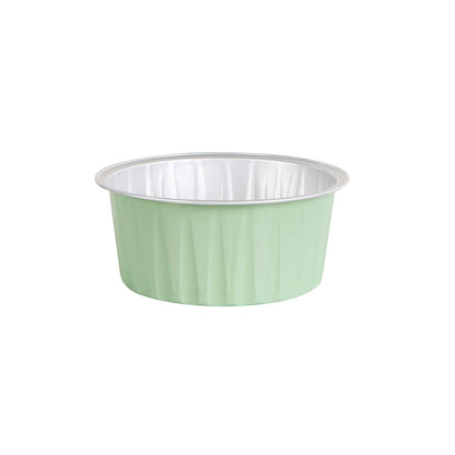 Foil Lux 4 oz Round Pistachio Green Aluminum Baking Cup - Lids Available - 3 1/4" x 3 1/4" x 1 1/2" - 100 count box