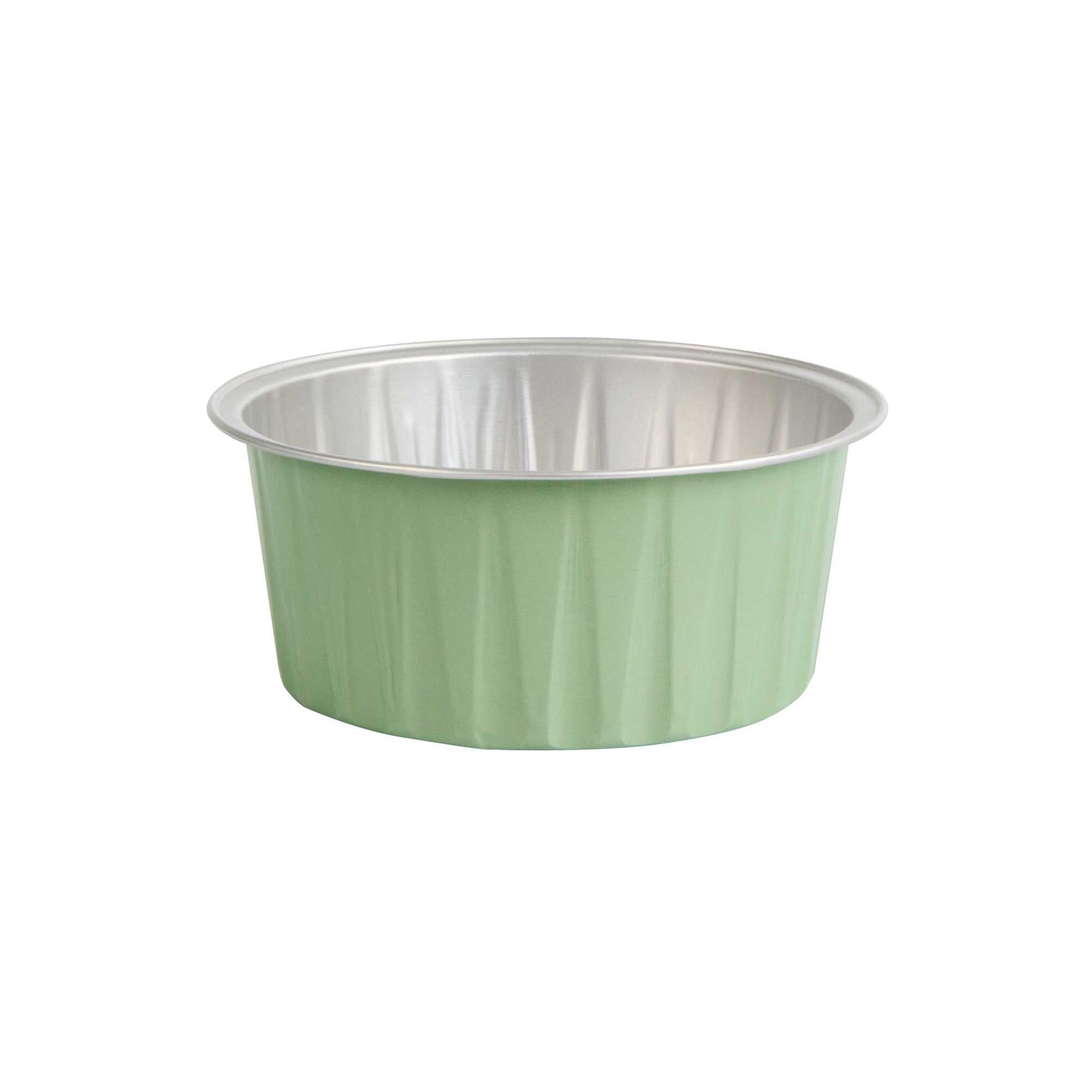 Foil Lux 4 oz Round Pistachio Green Aluminum Baking Cup - Lids Available - 3 1/4" x 3 1/4" x 1 1/2" - 100 count box