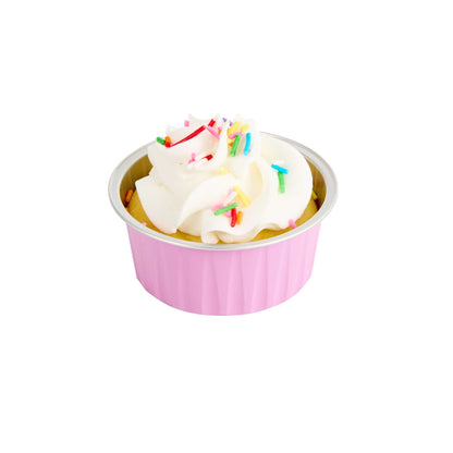 Foil Lux 4 oz Round Pink Aluminum Baking Cup - Lids Available - 3 1/4" x 3 1/4" x 1 1/2" - 100 count box