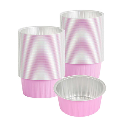 Foil Lux 4 oz Round Pink Aluminum Baking Cup - Lids Available - 3 1/4" x 3 1/4" x 1 1/2" - 100 count box