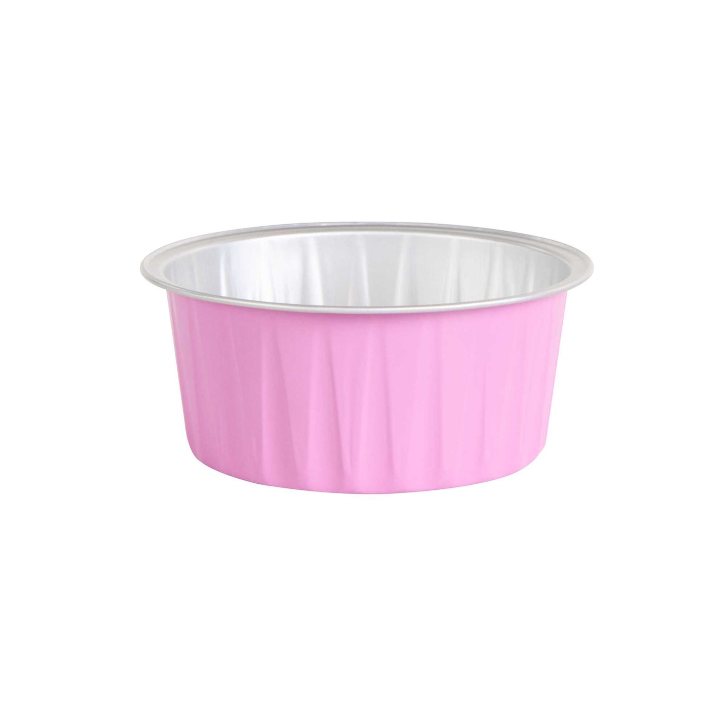 Foil Lux 4 oz Round Pink Aluminum Baking Cup - Lids Available - 3 1/4" x 3 1/4" x 1 1/2" - 100 count box
