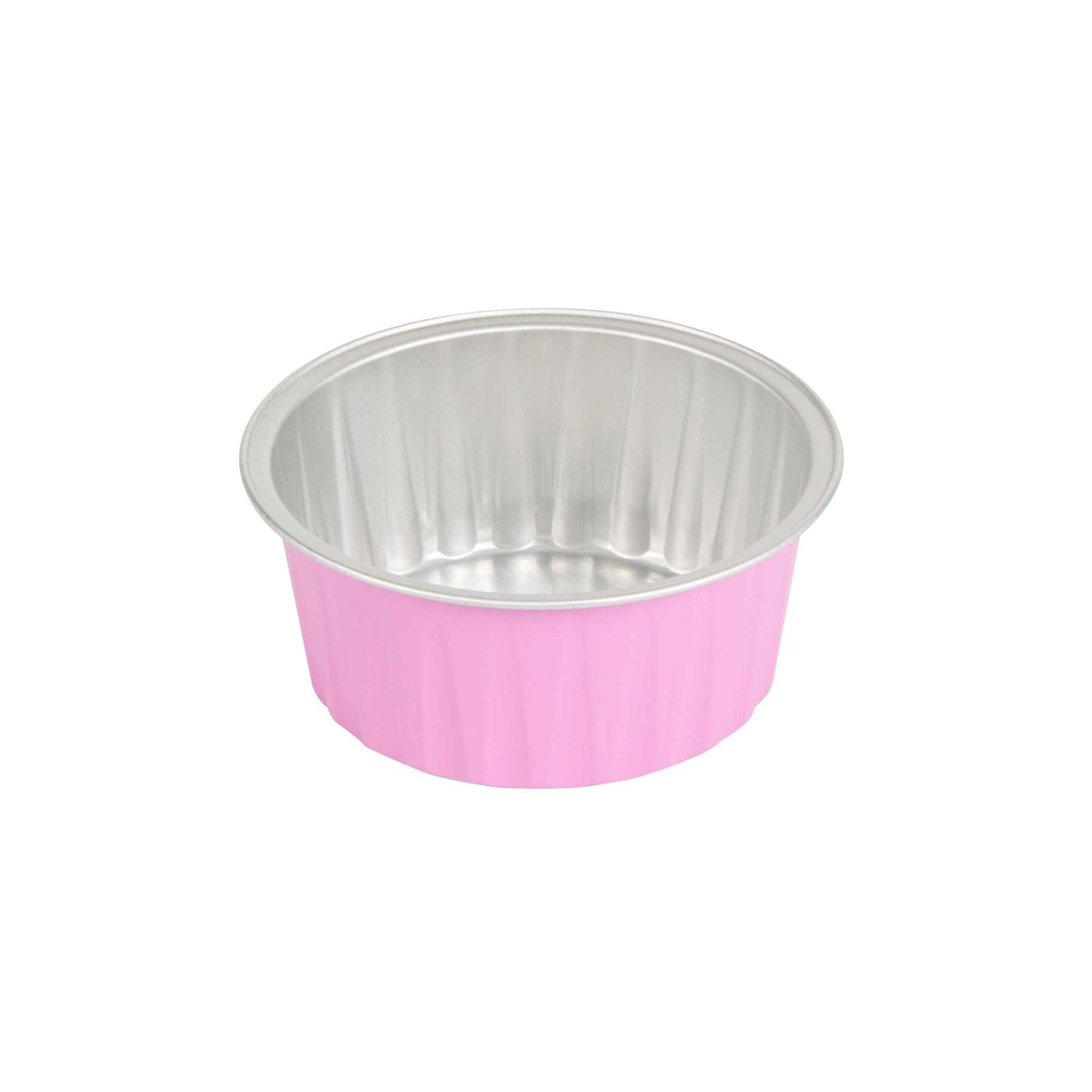 Foil Lux 4 oz Round Pink Aluminum Baking Cup - Lids Available - 3 1/4" x 3 1/4" x 1 1/2" - 100 count box