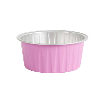 Foil Lux 4 oz Round Pink Aluminum Baking Cup - Lids Available - 3 1/4" x 3 1/4" x 1 1/2" - 100 count box