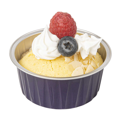 Foil Lux 4 oz Round Purple Aluminum Baking Cup - Lids Available - 3 1/4" x 3 1/4" x 1 1/2" - 100 count box