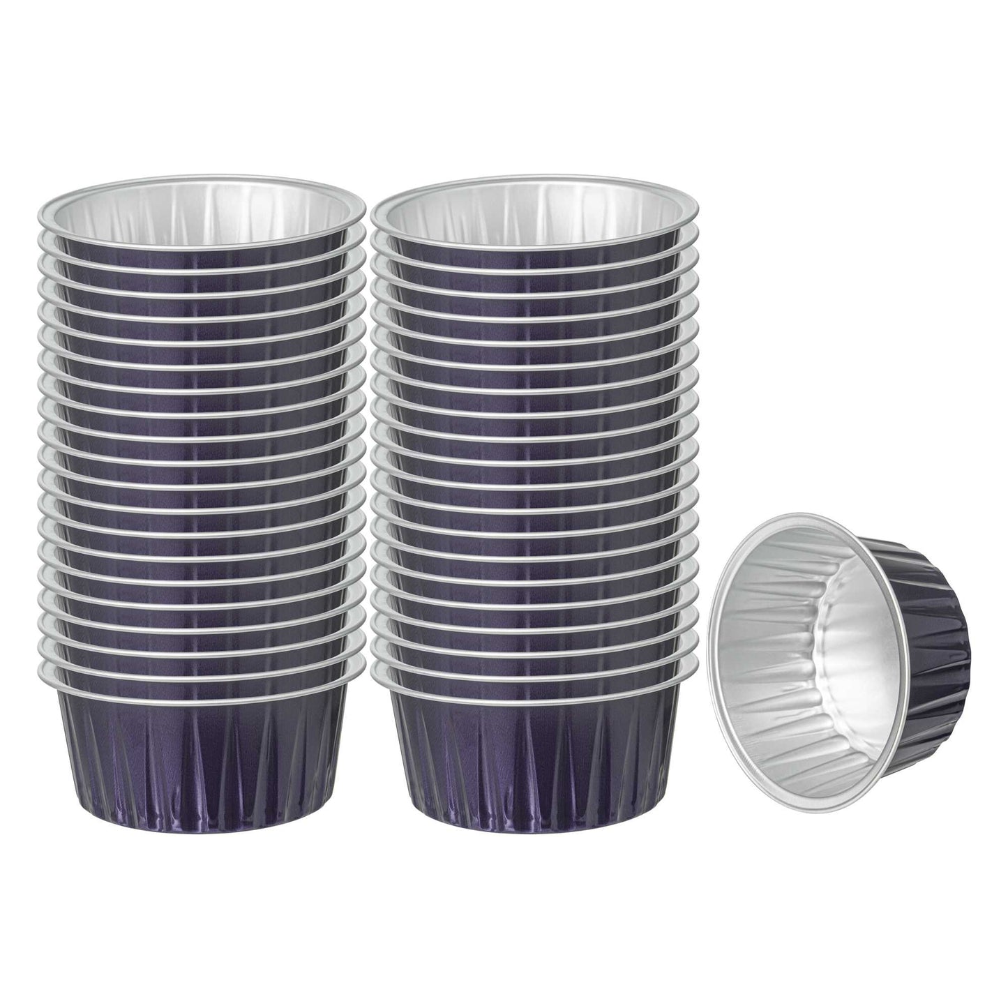 Foil Lux 4 oz Round Purple Aluminum Baking Cup - Lids Available - 3 1/4" x 3 1/4" x 1 1/2" - 100 count box