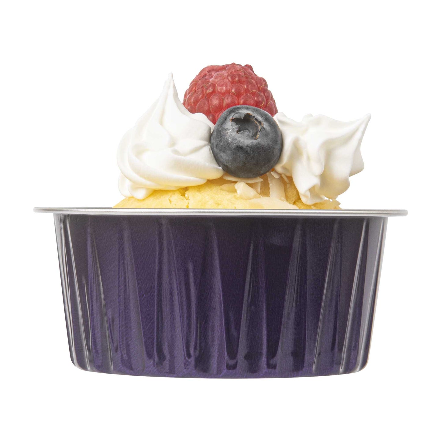 Foil Lux 4 oz Round Purple Aluminum Baking Cup - Lids Available - 3 1/4" x 3 1/4" x 1 1/2" - 100 count box