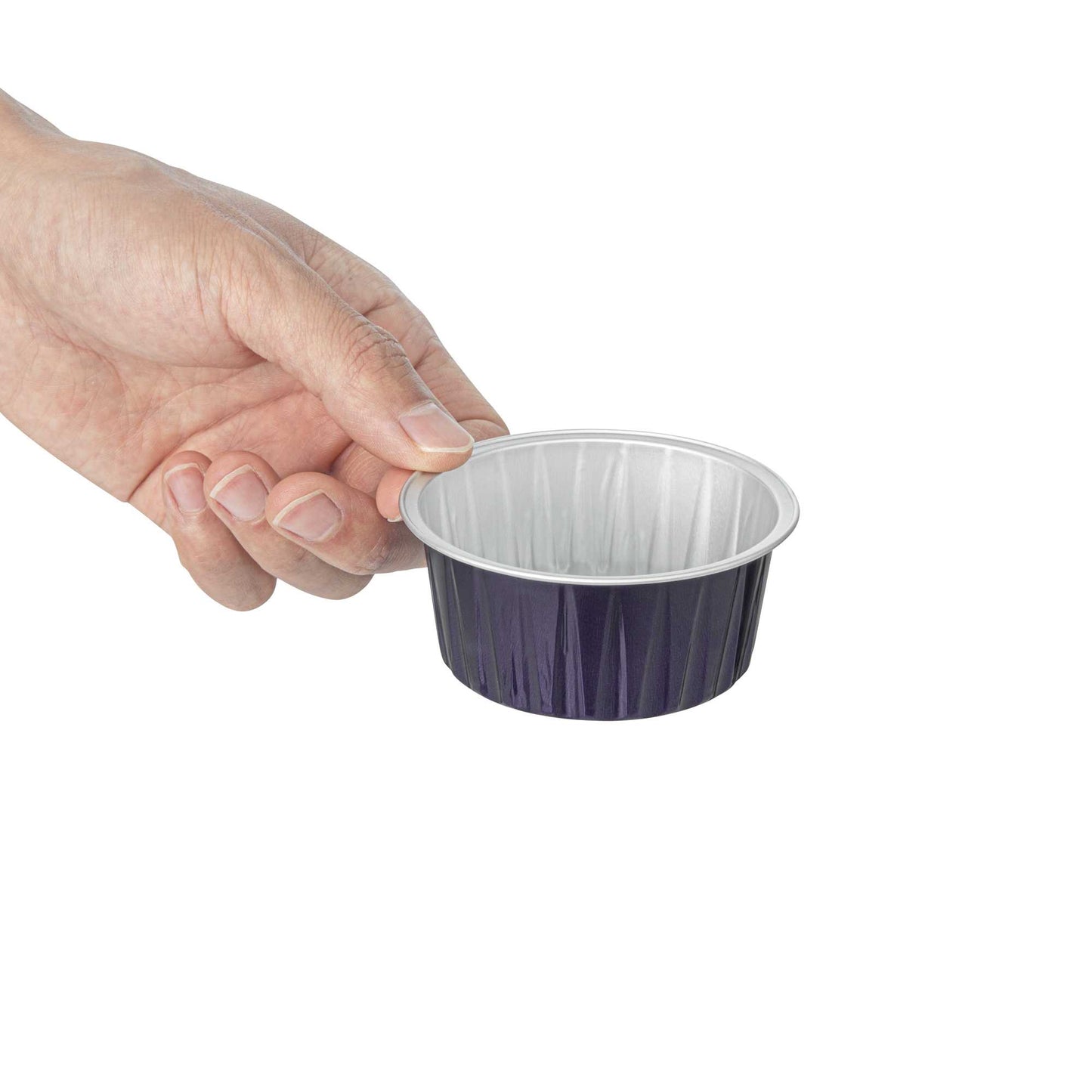 Foil Lux 4 oz Round Purple Aluminum Baking Cup - Lids Available - 3 1/4" x 3 1/4" x 1 1/2" - 100 count box