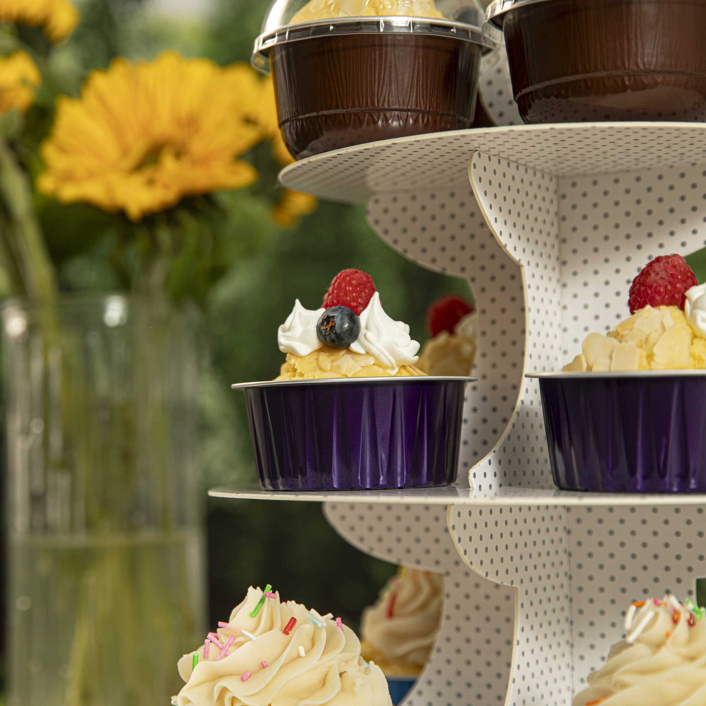 Foil Lux 4 oz Round Purple Aluminum Baking Cup - Lids Available - 3 1/4" x 3 1/4" x 1 1/2" - 100 count box