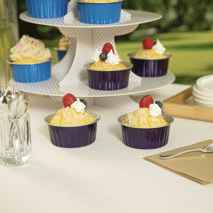 Foil Lux 4 oz Round Purple Aluminum Baking Cup - Lids Available - 3 1/4" x 3 1/4" x 1 1/2" - 100 count box
