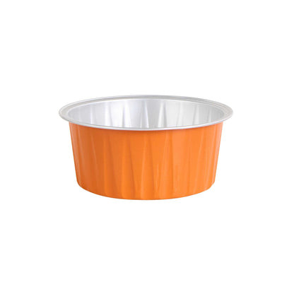 Foil Lux 4 oz Round Orange Aluminum Baking Cup - Lids Available - 3 1/4" x 3 1/4" x 1 1/2" - 100 count box