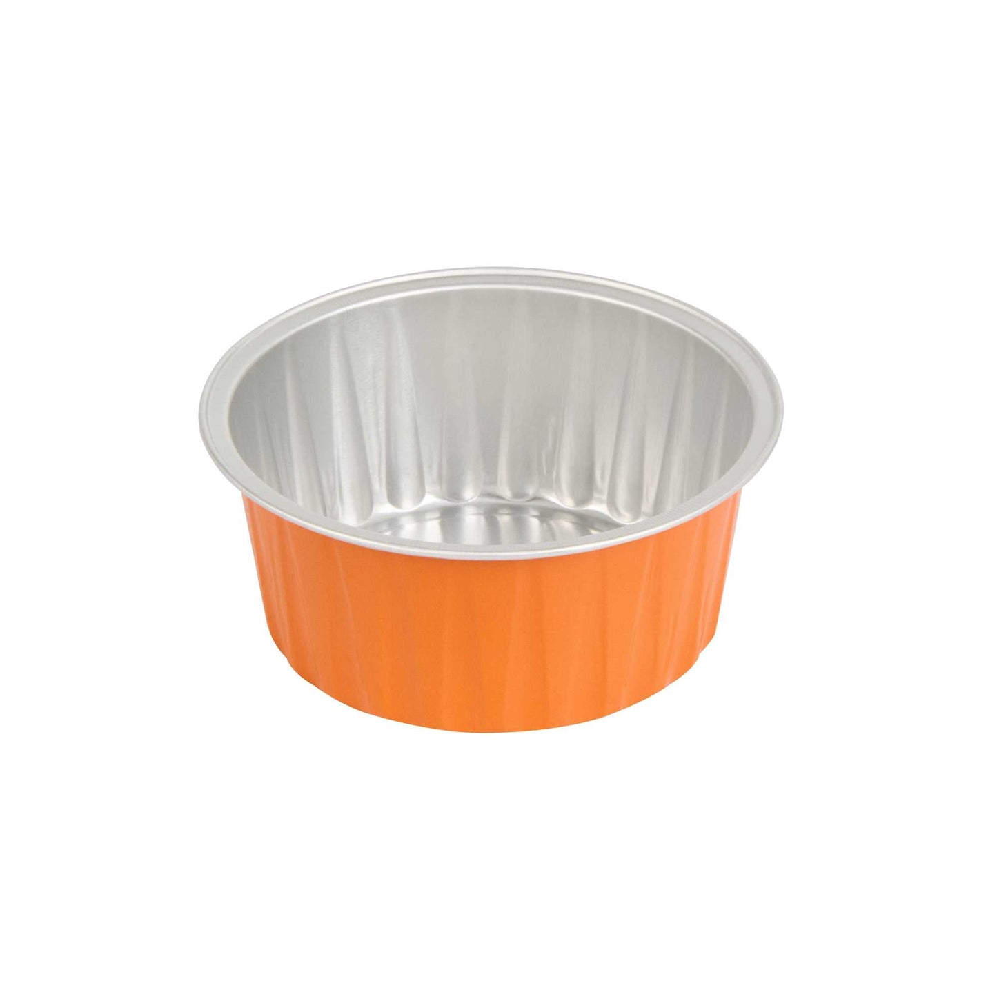 Foil Lux 4 oz Round Orange Aluminum Baking Cup - Lids Available - 3 1/4" x 3 1/4" x 1 1/2" - 100 count box
