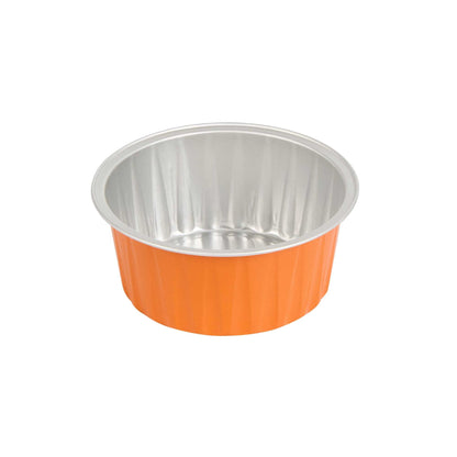 Foil Lux 4 oz Round Orange Aluminum Baking Cup - Lids Available - 3 1/4" x 3 1/4" x 1 1/2" - 100 count box