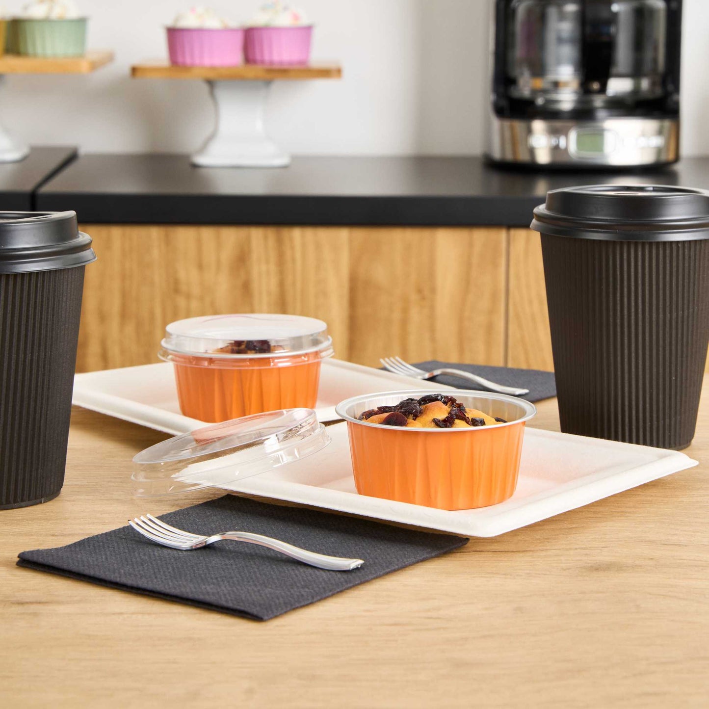Foil Lux 4 oz Round Orange Aluminum Baking Cup - Lids Available - 3 1/4" x 3 1/4" x 1 1/2" - 100 count box