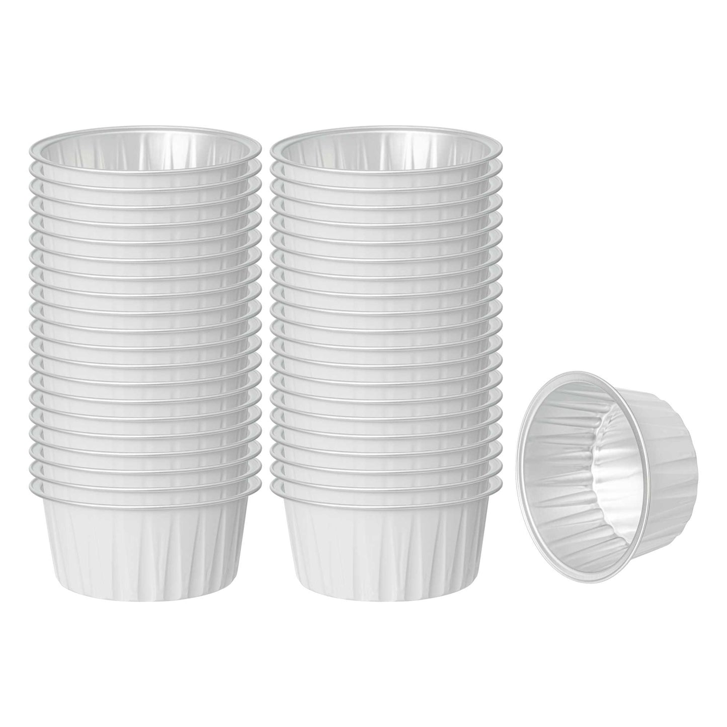 Foil Lux 4 oz Round White Aluminum Baking Cup - Lids Available - 3 1/4" x 3 1/4" x 1 1/2" - 100 count box