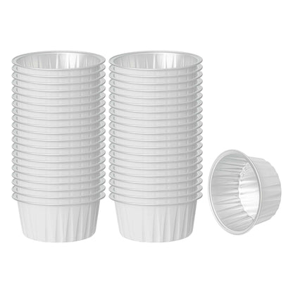 Foil Lux 4 oz Round White Aluminum Baking Cup - Lids Available - 3 1/4" x 3 1/4" x 1 1/2" - 100 count box