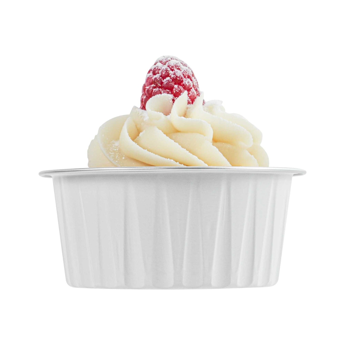 Foil Lux 4 oz Round White Aluminum Baking Cup - Lids Available - 3 1/4" x 3 1/4" x 1 1/2" - 100 count box