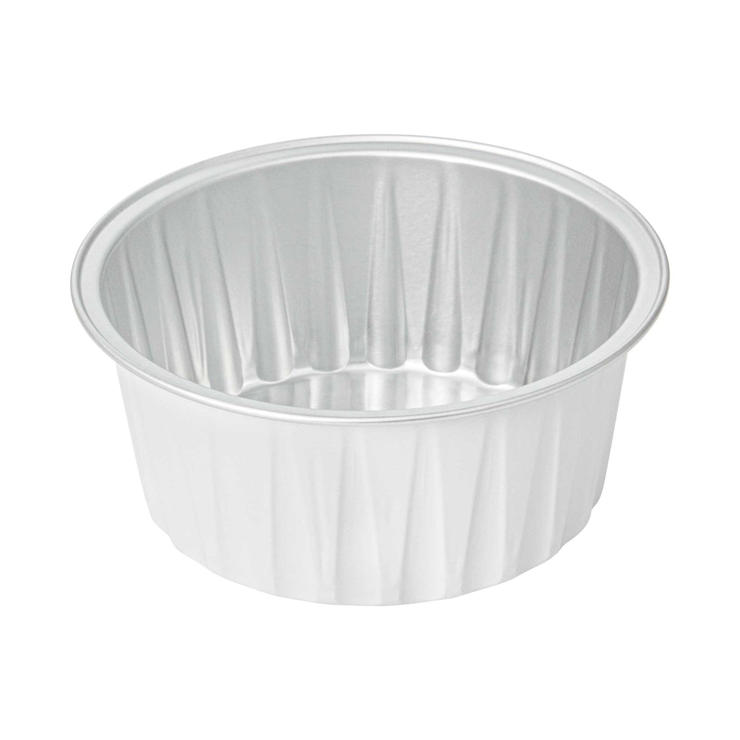 Foil Lux 4 oz Round White Aluminum Baking Cup - Lids Available - 3 1/4" x 3 1/4" x 1 1/2" - 100 count box