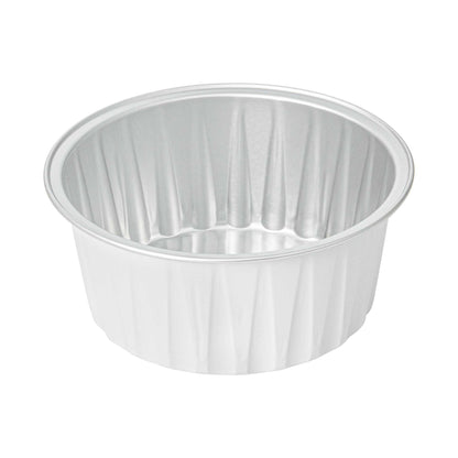 Foil Lux 4 oz Round White Aluminum Baking Cup - Lids Available - 3 1/4" x 3 1/4" x 1 1/2" - 100 count box