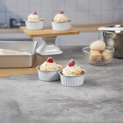 Foil Lux 4 oz Round White Aluminum Baking Cup - Lids Available - 3 1/4" x 3 1/4" x 1 1/2" - 100 count box