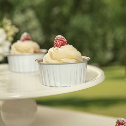 Foil Lux 4 oz Round White Aluminum Baking Cup - Lids Available - 3 1/4" x 3 1/4" x 1 1/2" - 100 count box