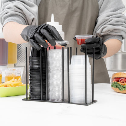 Chef 101 Black Iron Horizontal Portion Cup / Lid Organizer - 3 Section - 8 1/4" x 3" x 6" - 1 count box